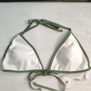 Kamoni White & Olive Green Triangle Tie In Front Bikini Top